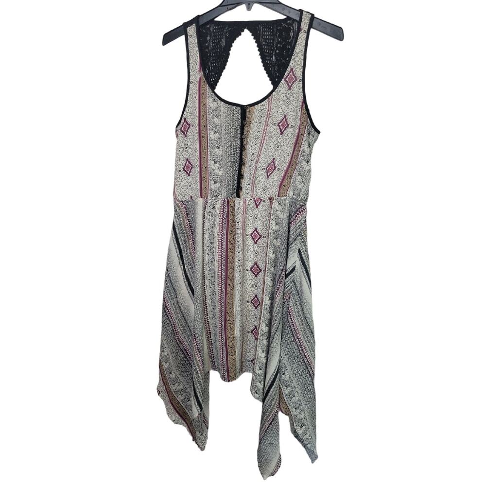 Maurices Gray Floral Handkerchief Hem Sleeveless Maxi Dress‎ Women's Size Large
